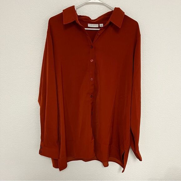 Susan Graver Women's Burnt Orange Button Down Collared Long Sleeve Shirt - Picture 1 of 5